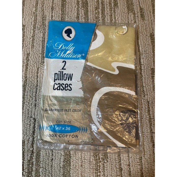 Dolly Madison Other - Vintage Dolly Madison 2 Pillowcases 100% Cotton MCM Abstract Swirl Yellow Brown